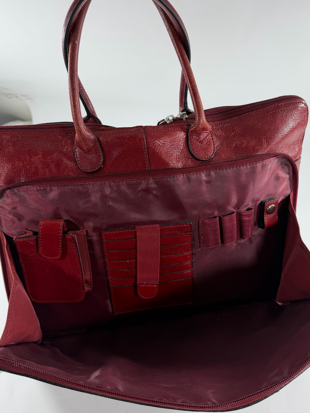 Wilsons Leather Burgundy Laptop Tote Business Briefcase Organizer Quiet Luxury - Picture 5 of 16